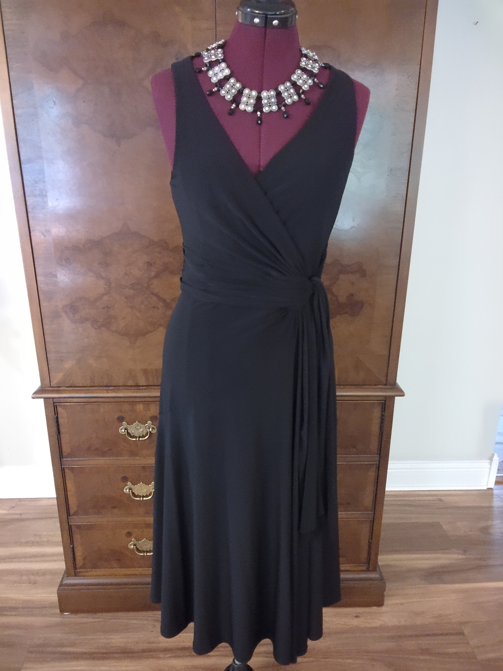 Jones New York Black Wrap Midi Dress with Side Tie